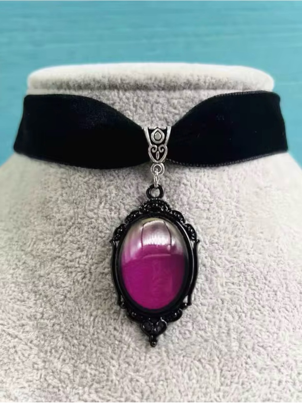 Black Velvet Choker with Purple Gothic Pendant